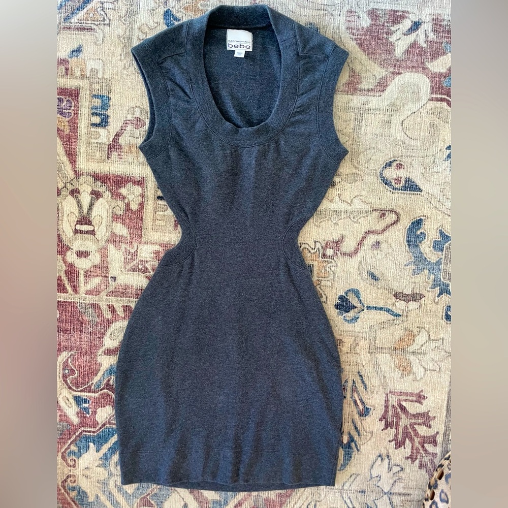 Kardashian BeBe Charcoal Heather Grey cutout back mini dress size xxs all